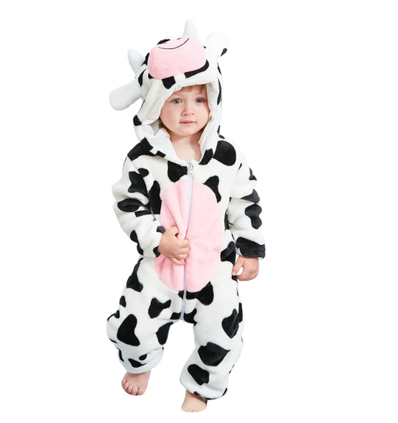 SnuggleMoo Cozy Flannel Baby Onesie with Hooded Animal Design for Warm Dress-Up Play