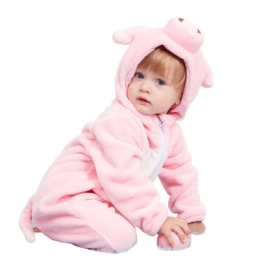 SnuggleMoo Cozy Flannel Baby Onesie with Hooded Animal Design for Warm Dress-Up Play