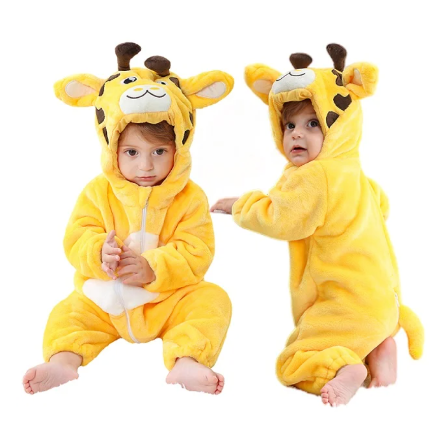SnuggleMoo Cozy Flannel Baby Onesie with Hooded Animal Design for Warm Dress-Up Play