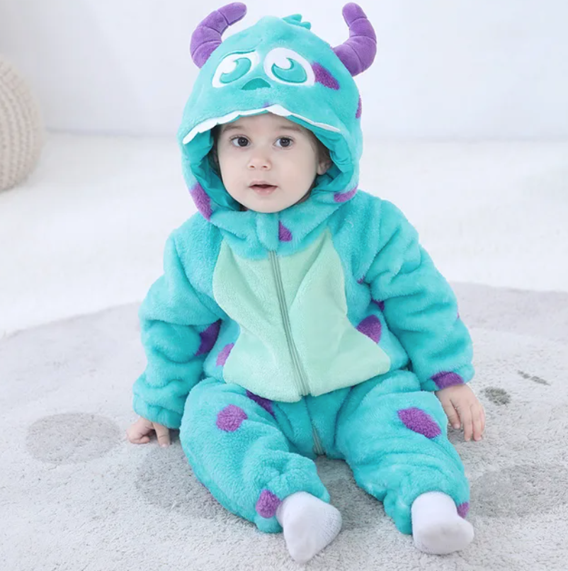 SnuggleMoo Cozy Flannel Baby Onesie with Hooded Animal Design for Warm Dress-Up Play