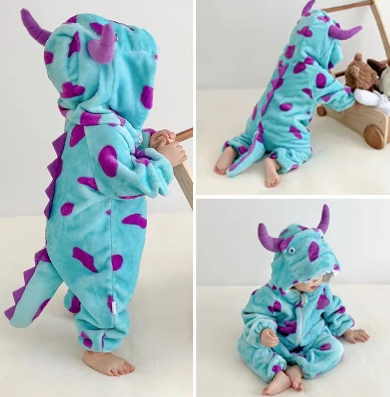 SnuggleMoo Cozy Flannel Baby Onesie with Hooded Animal Design for Warm Dress-Up Play