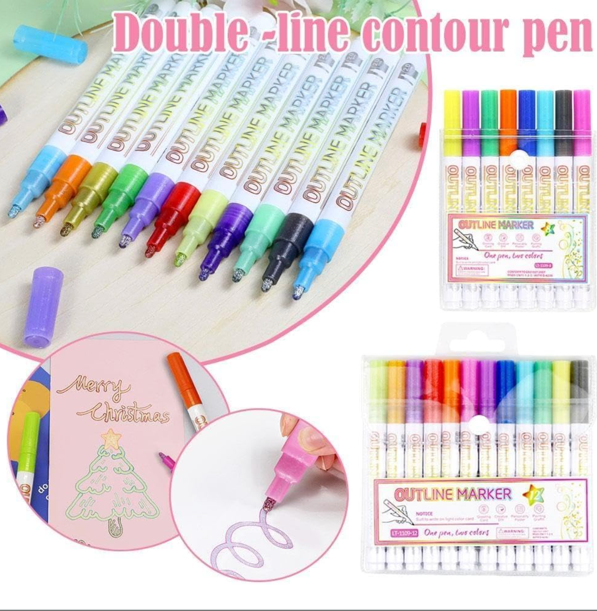 DuoMark Colorful Metallic Double Line Highlighters, Creative Art & Study Marker Set