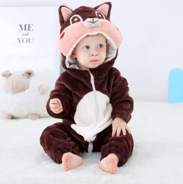SnuggleMoo Cozy Flannel Baby Onesie with Hooded Animal Design for Warm Dress-Up Play
