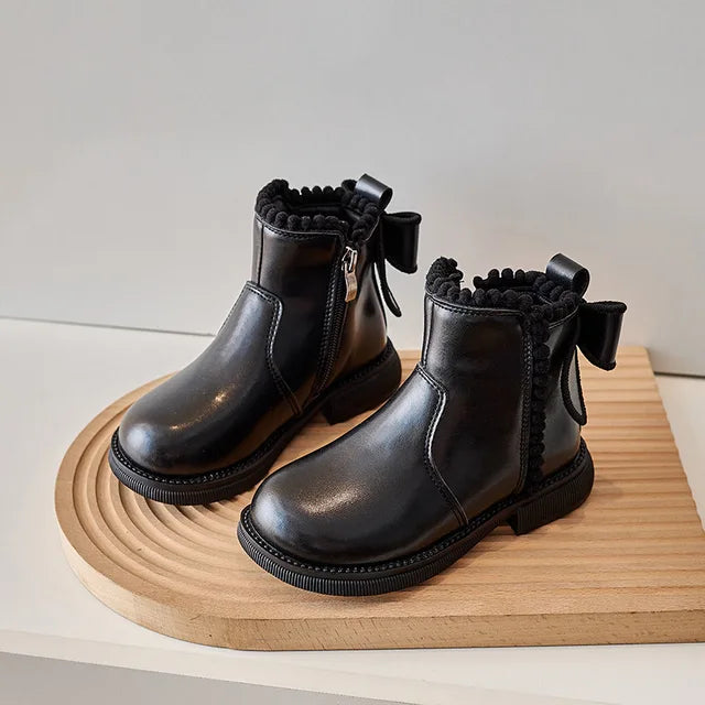 NillaStep Cozy Ankle Boots for Girls – Faux Leather Side-Zip Boots, Sizes 23–26