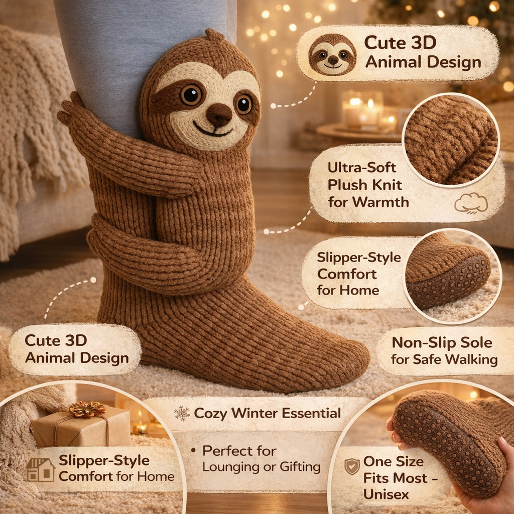 SnugZoo 3D Animal Slipper Socks, Cozy Unisex Knit Home Footwear for Kids & Adults