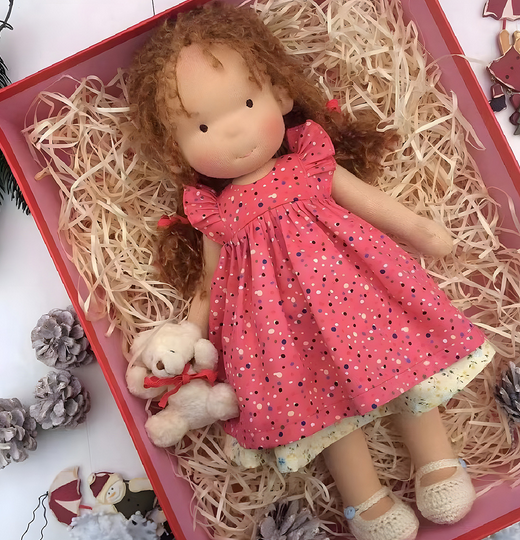 PlayMate Handmade Waldorf-Style Doll, Imaginative Pretend Play Cloth Toy for Kids