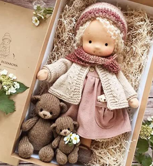 PlayMate Handmade Waldorf-Style Doll, Imaginative Pretend Play Cloth Toy for Kids