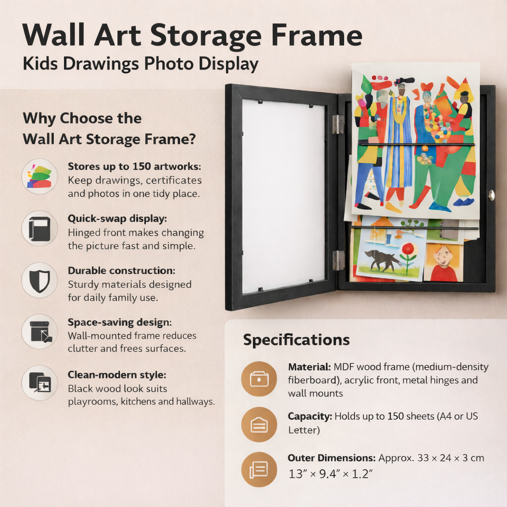 ArtVault Kids Artwork Storage Frame, Front-Opening Display for Drawings & Photos