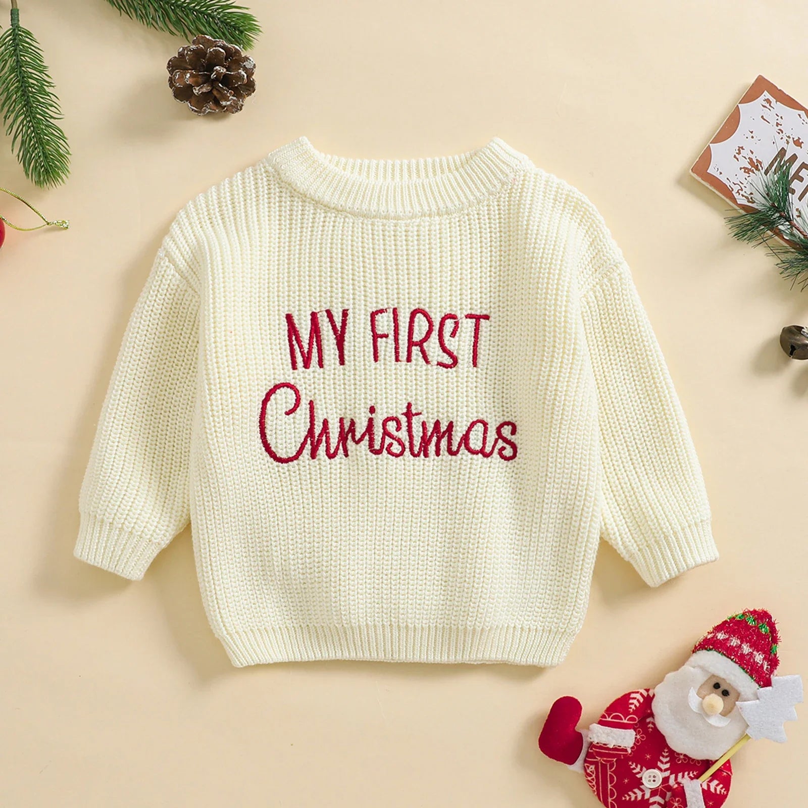 FirstNoel Baby Christmas Sweater, My First Christmas Unisex Cotton 0–2 Years