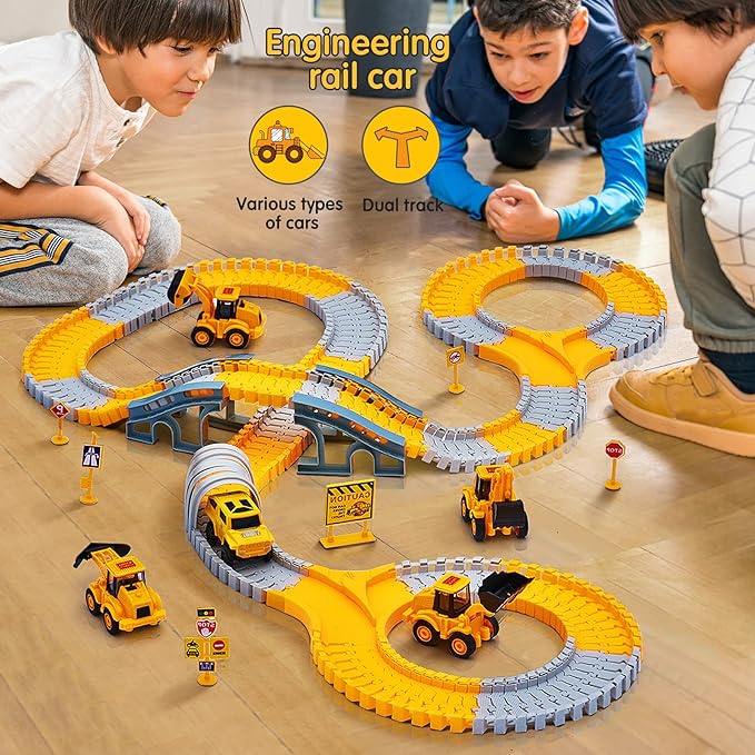 TrackTwist Flexible Race Track Set for Kids, Bendable DIY Car Road Play Toy
