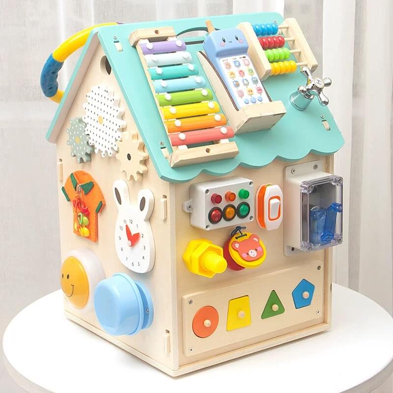 BusyNest Wooden Montessori Busy House Activity Toy for Toddlers Learning Play