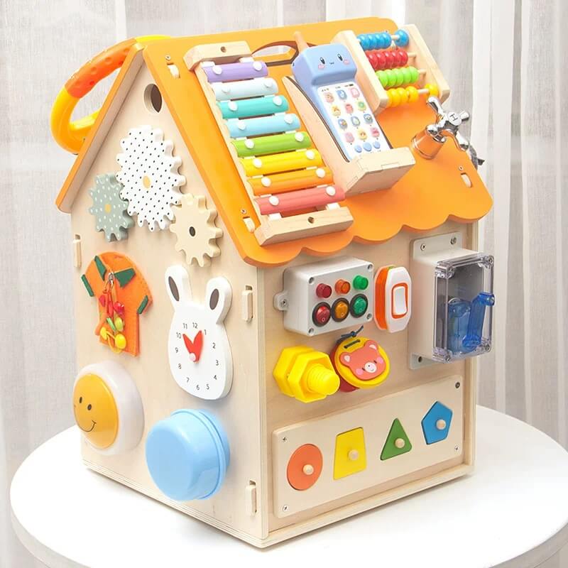 BusyNest Wooden Montessori Busy House Activity Toy for Toddlers Learning Play