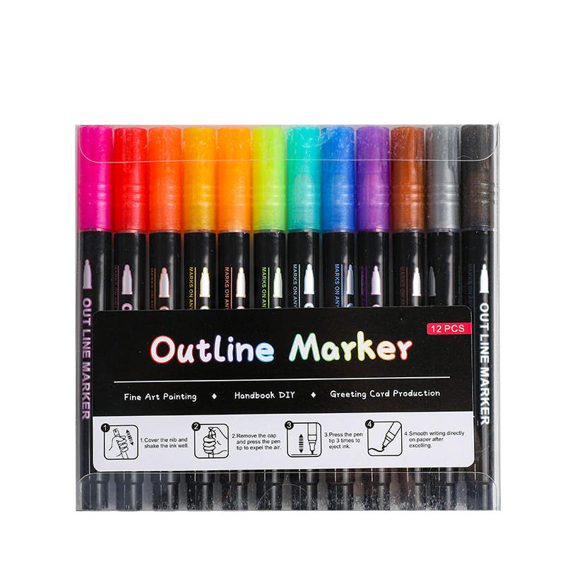 DuoMark Colorful Metallic Double Line Highlighters, Creative Art & Study Marker Set