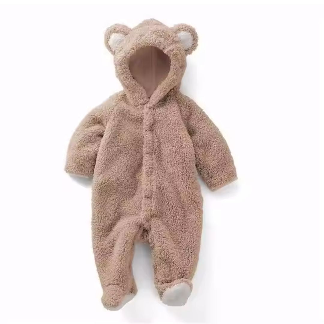 SnuggleCub Hooded Baby Onesie with Bear Ears Soft Warm Zip-Up Outfit