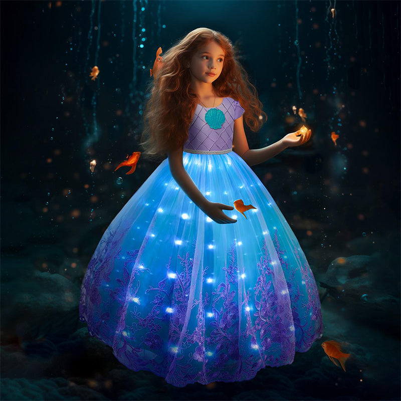 MermaGlow Light-Up Princess Dress for Kids, Mermaid Costume with Accessories