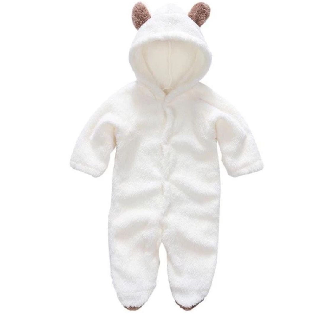 SnuggleCub Hooded Baby Onesie with Bear Ears Soft Warm Zip-Up Outfit