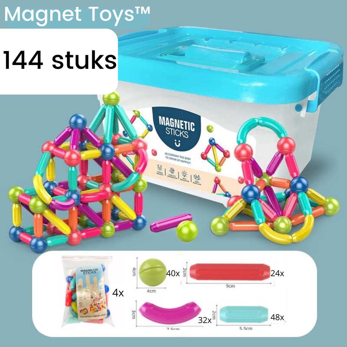 MagnaBuild Creative Magnetic Stick Construction Set for Kids STEM Building Play