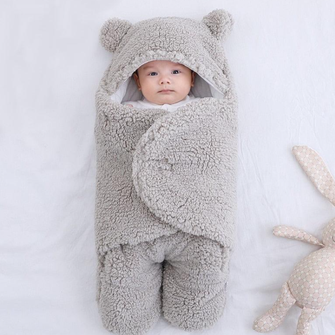 SleepyCub Hooded Baby Blanket Wrap with Bear Design for Cozy Sleep and Comfort