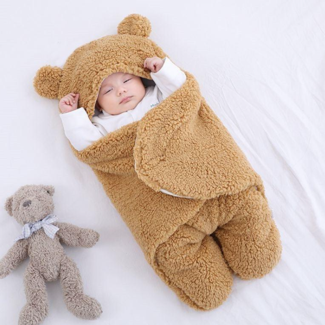 SleepyCub Hooded Baby Blanket Wrap with Bear Design for Cozy Sleep and Comfort