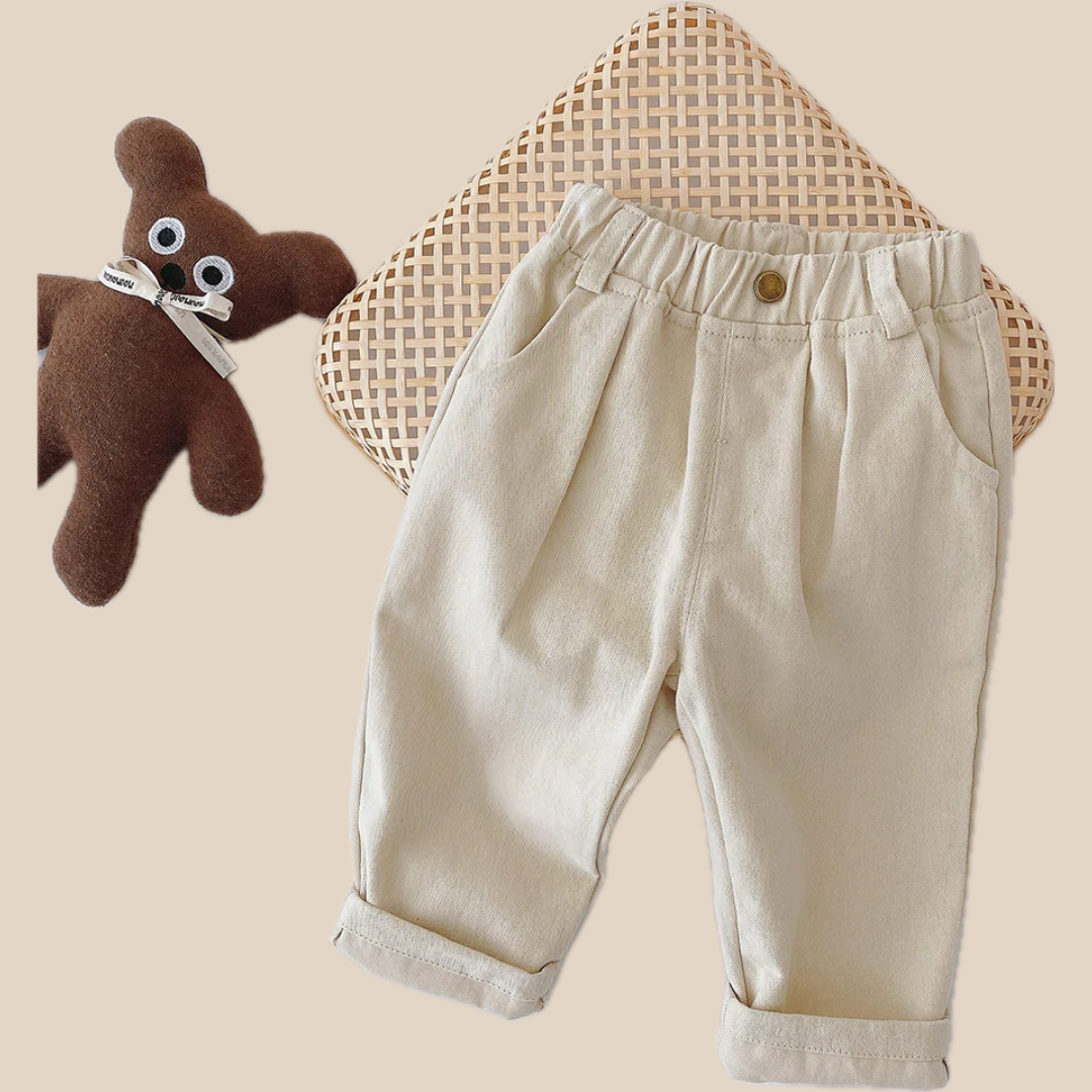 ComfyFlex Boys Casual Pants with Elastic Waistband, Beige/Brown 1–5 Years