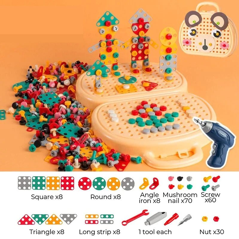 BuildMaster Kids Tool Box Set with Electric Drill and STEM Building Pieces for Creative Play