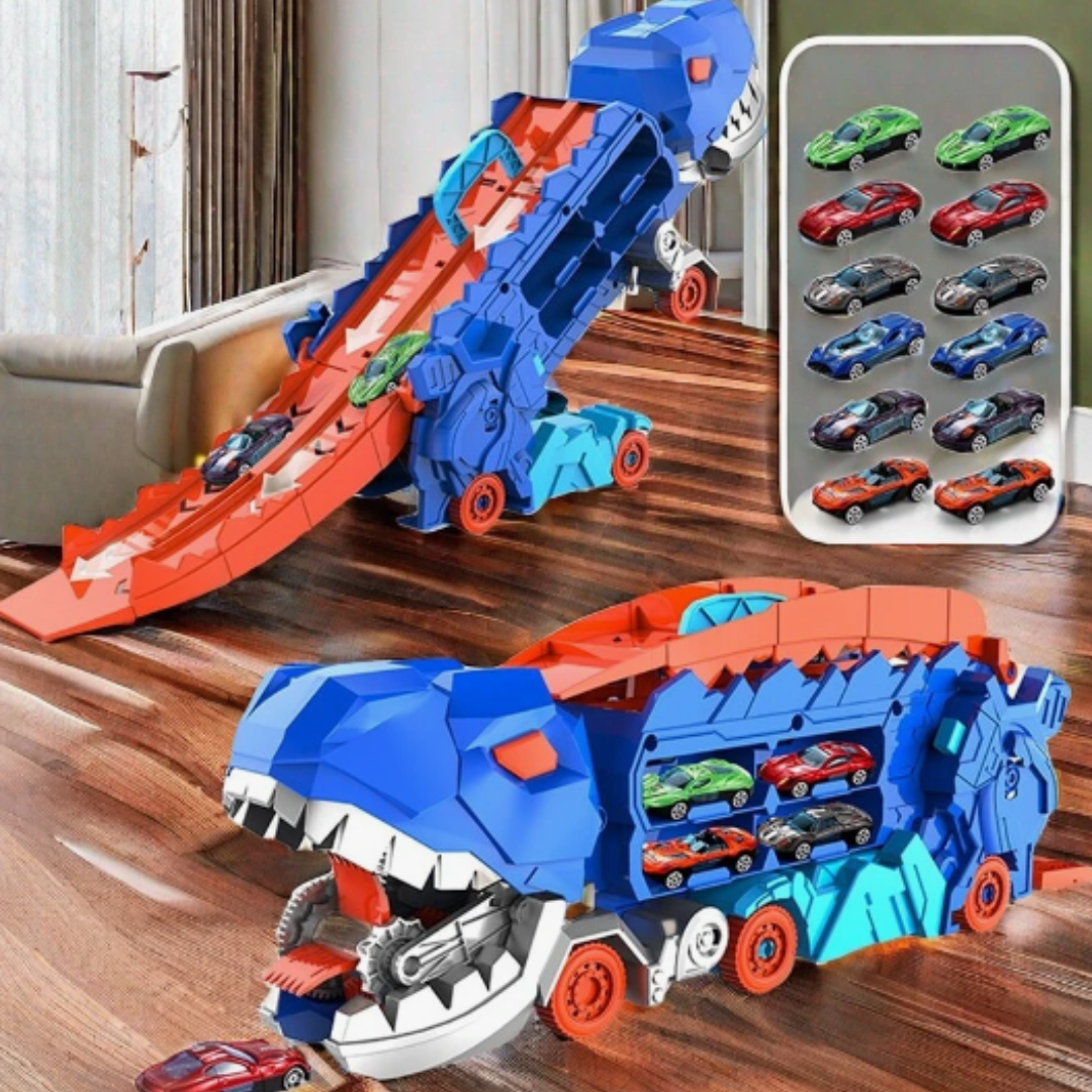 DinoHaul 3-in-1 Transport Truck with Race Track, Storage & Dinosaur Transform Playset