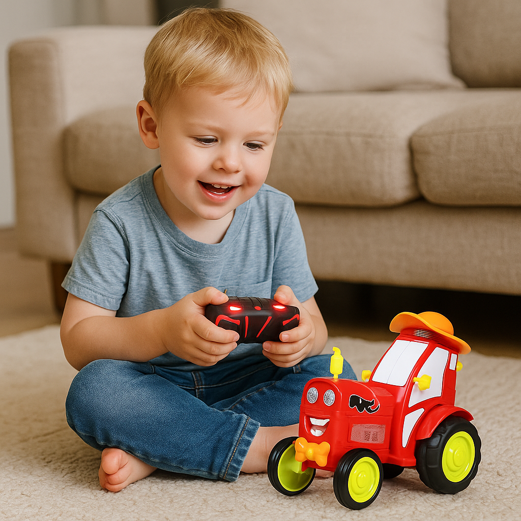 FunkyTrac Remote Control Stunt Tractor Toy for Kids with Lights Music and 360° Flips