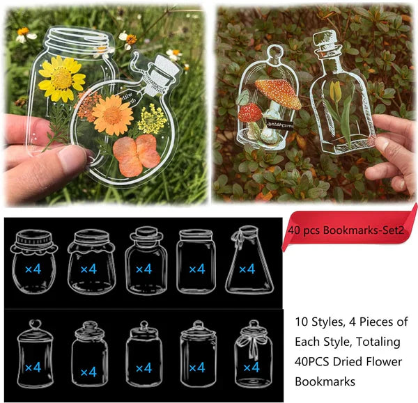 BloomCraft Transparent Flower Press Bookmark Set 30 Pieces for DIY Crafts and Gifts