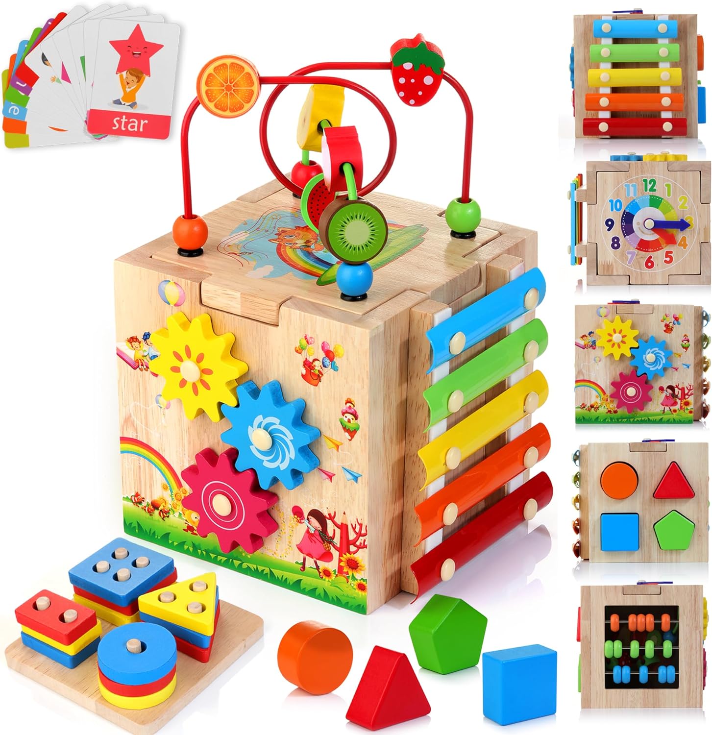 SmartCube 8-in-1 Montessori Activity Cube for Toddlers 18+, Motor Skills & Music