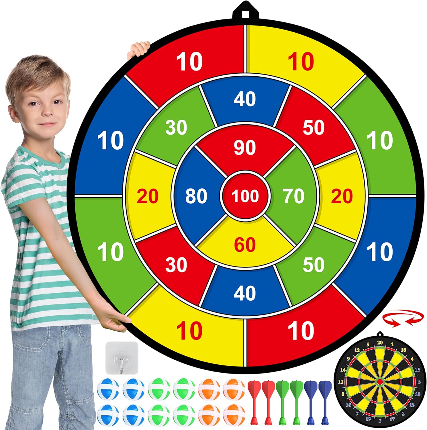 AimPro Large Double-Sided Kids Dartboard for Safe Indoor Active Learning Play
