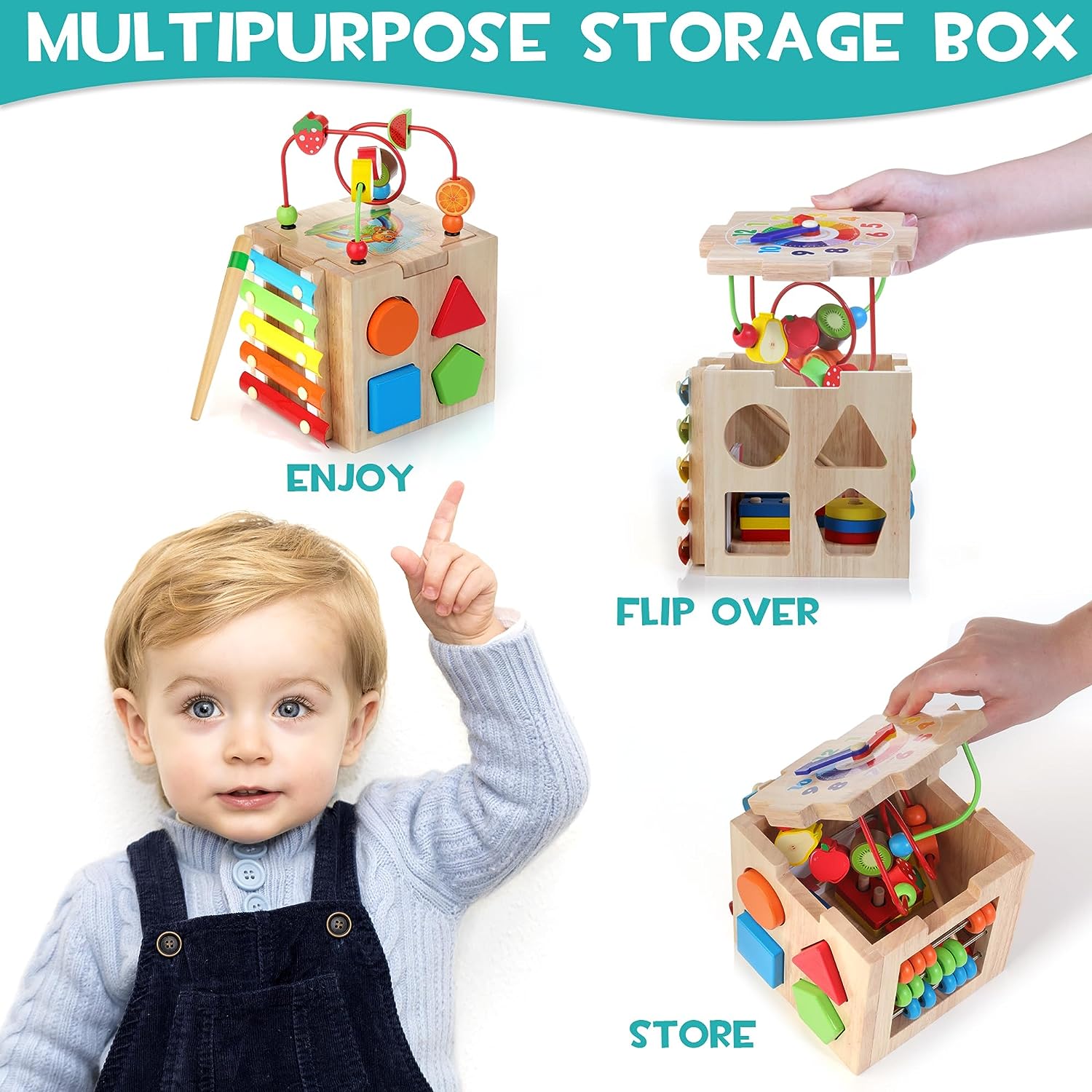 SmartCube 8-in-1 Montessori Activity Cube for Toddlers 18+, Motor Skills & Music