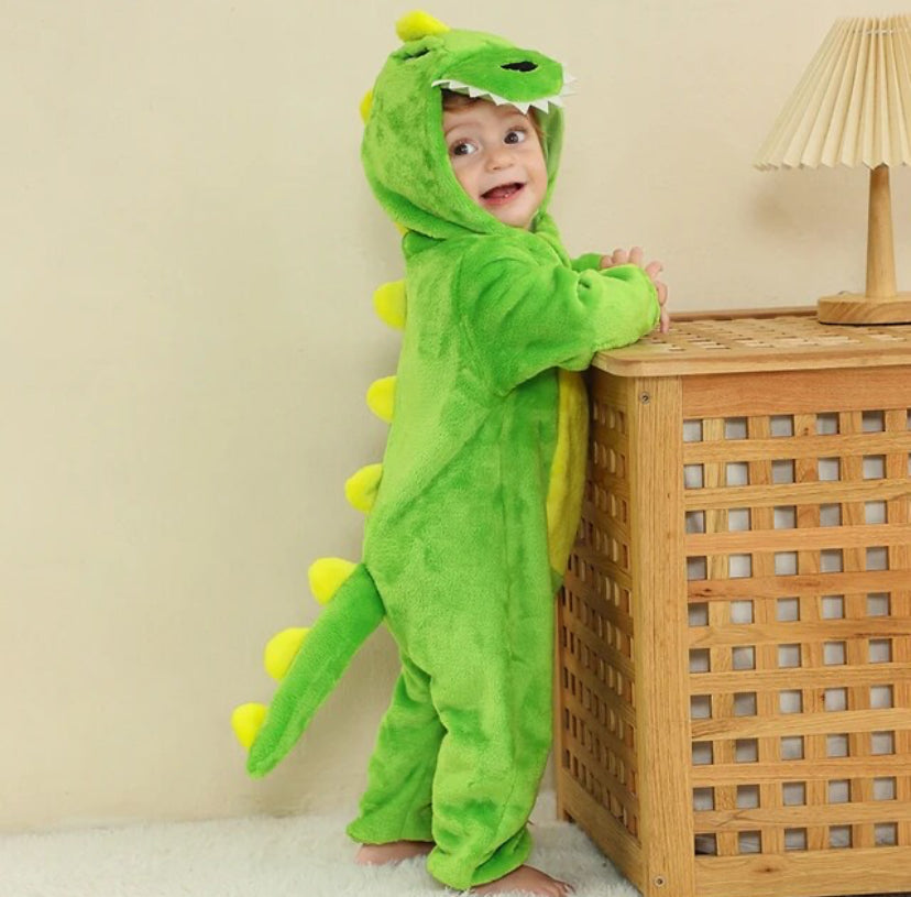 SnuggleMoo Cozy Flannel Baby Onesie with Hooded Animal Design for Warm Dress-Up Play