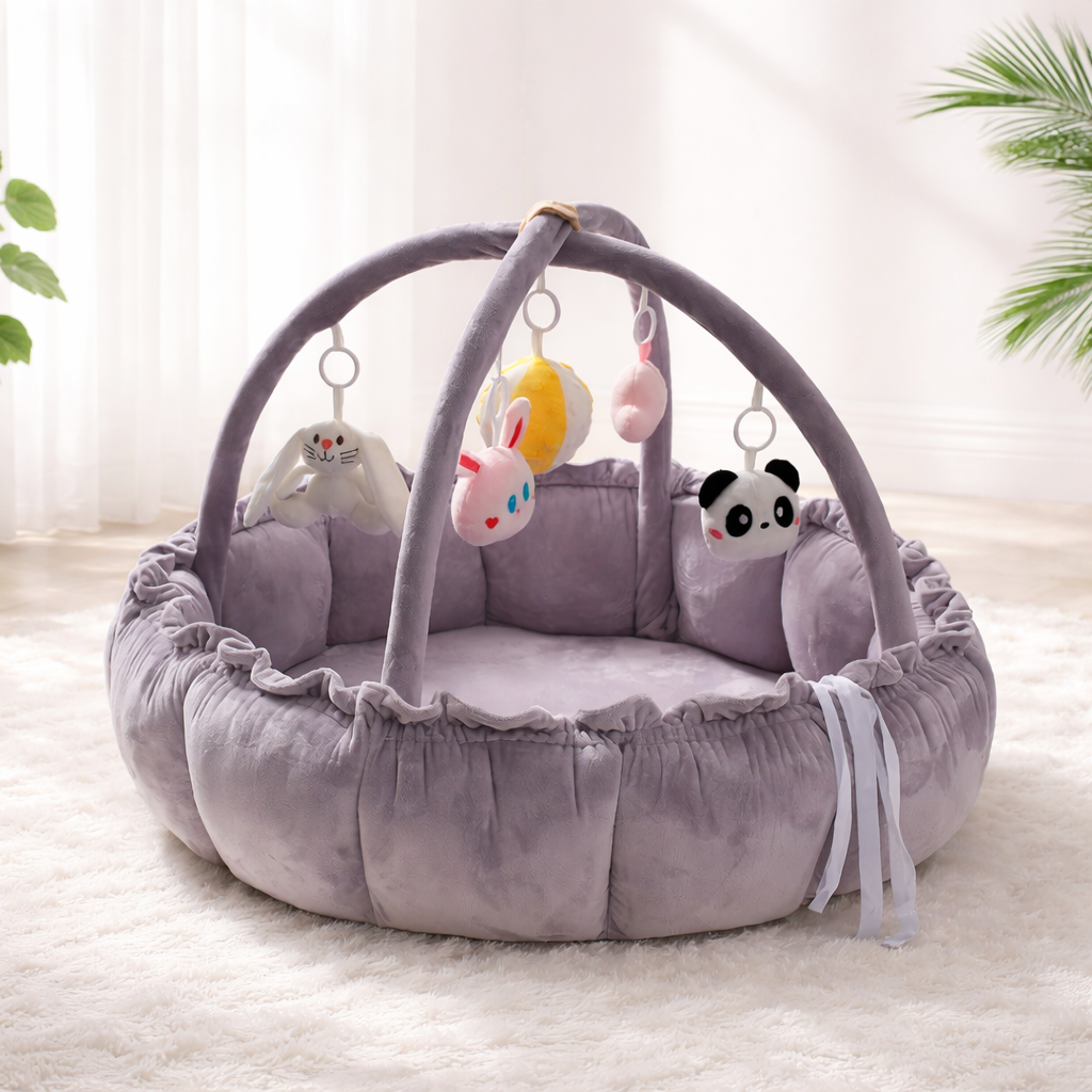 NestPlay Baby Play Mat Activity Gym, Padded Tummy Time & Crawling Play Center