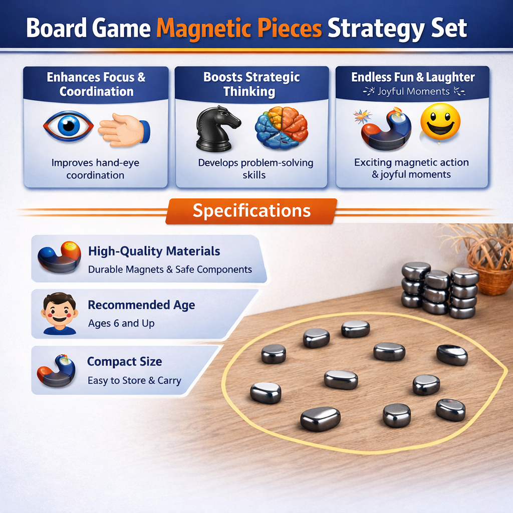 Magnetic Strategy Board Game Set with Metal Pieces – Skill-Based Family Table Game for Kids & Adults