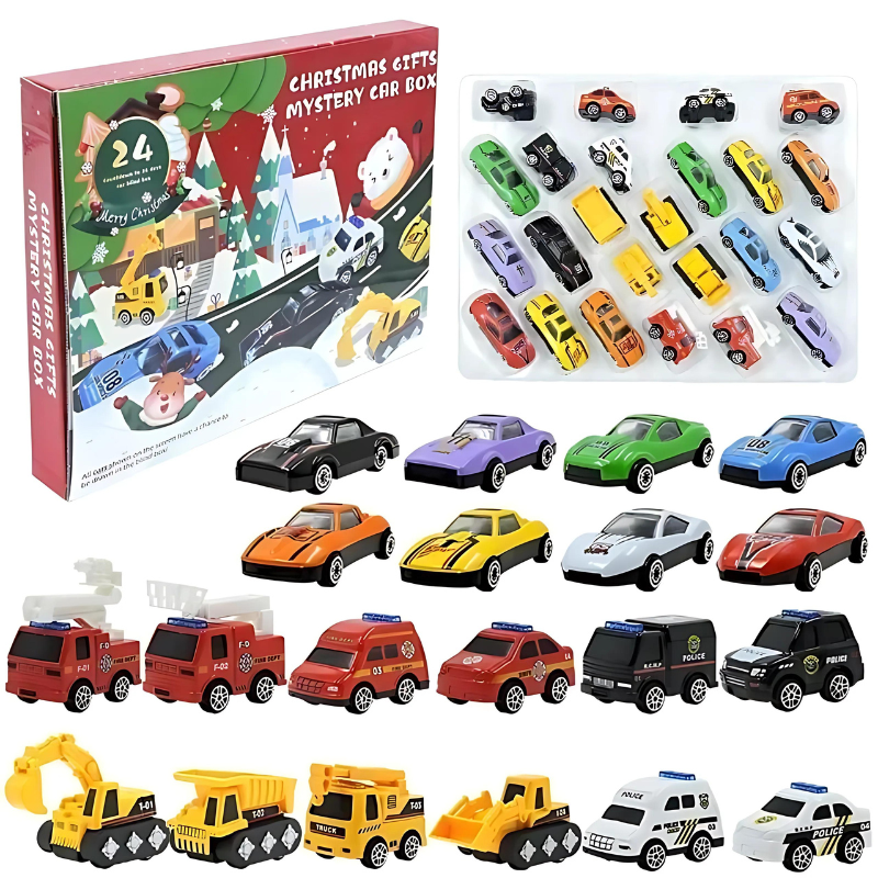 HolidayHaul Advent Kids Vehicle Playset Mini Construction Truck Toy Set