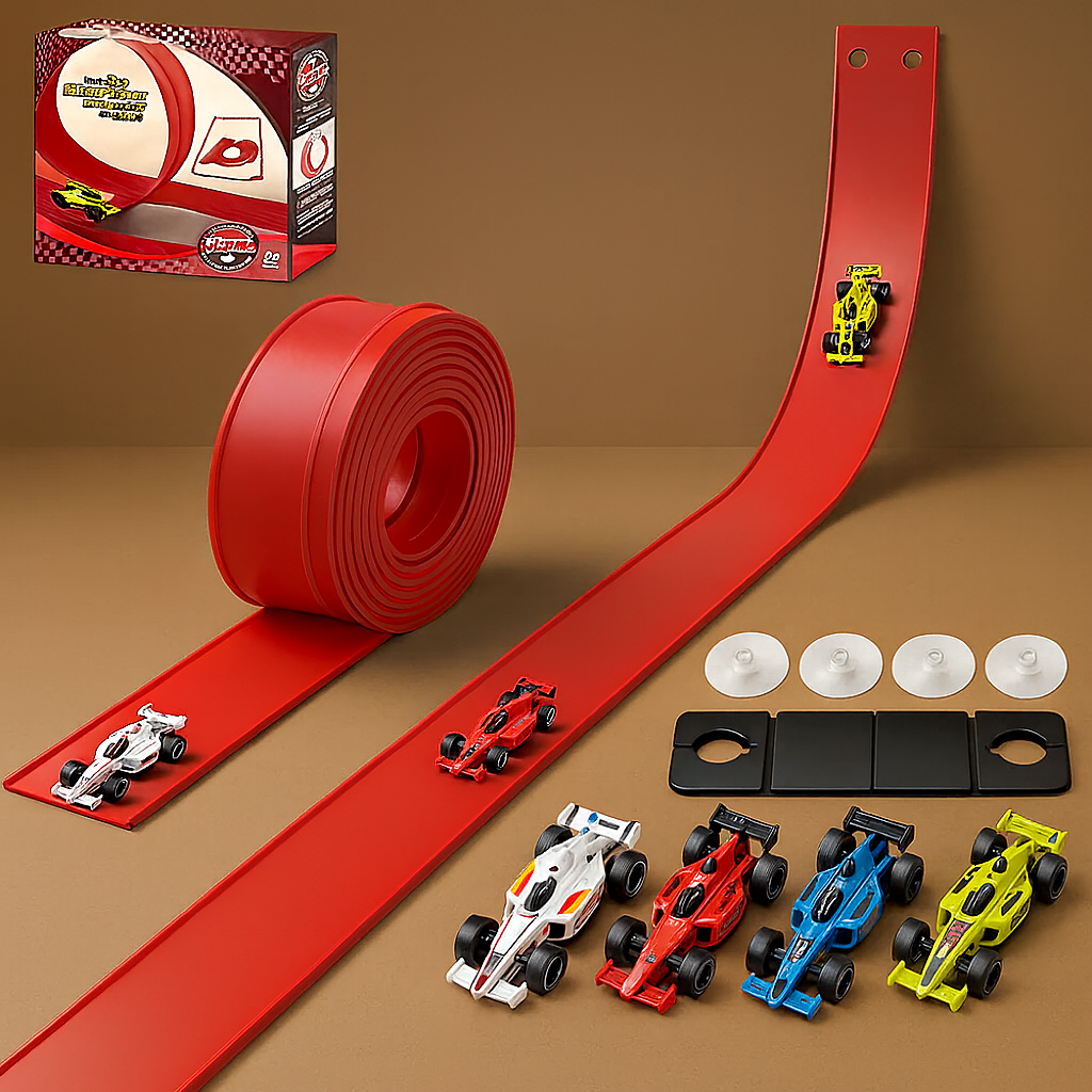 FlexiTrack Pro Kids Flexible Race Track Car Set – Portable Roll-Up Play System