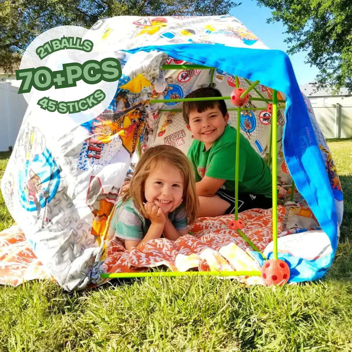 BuildNest Kids Fort & Tent Building Kit, Creative Indoor & Outdoor Play Set Ages 4+