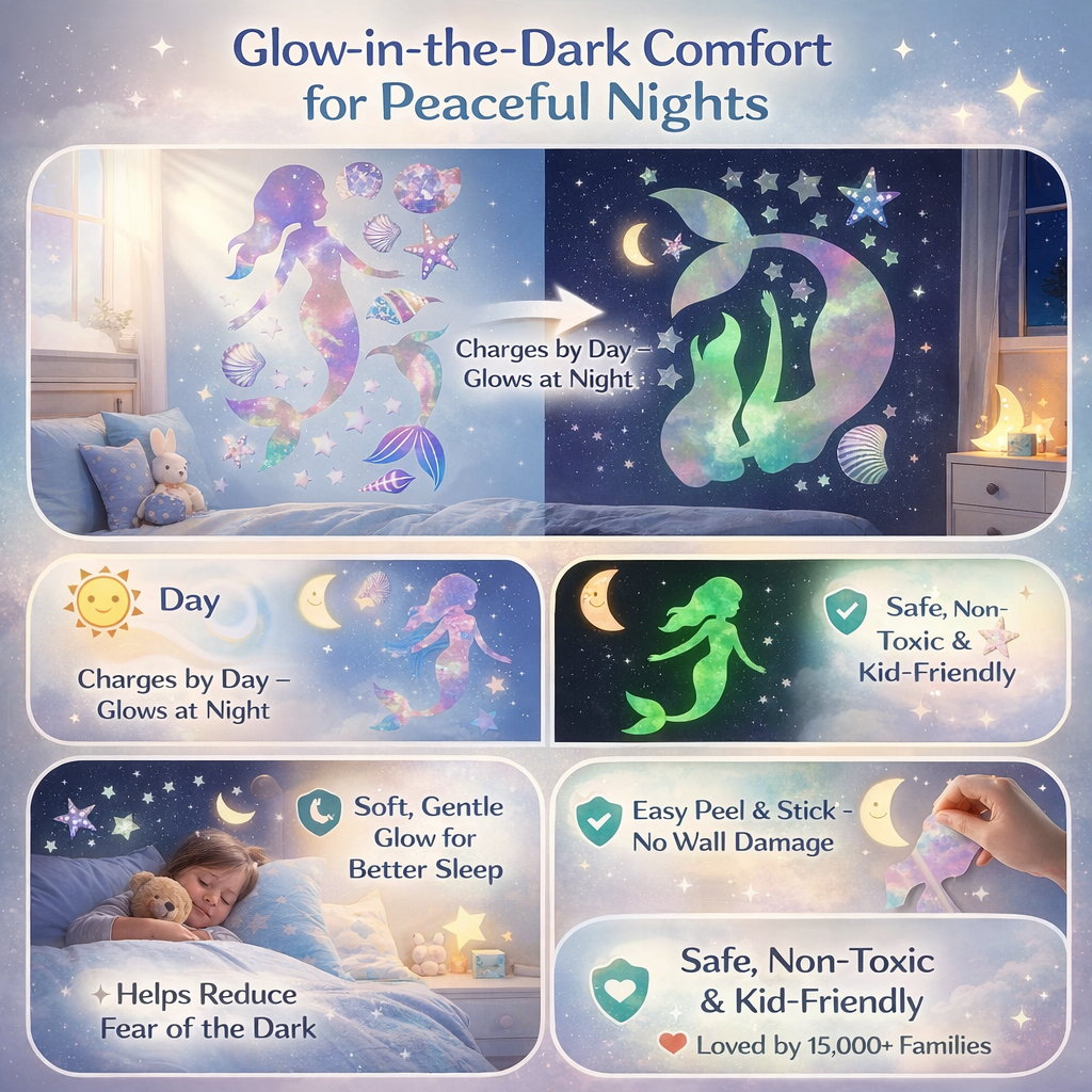 DreamGlow Glow-in-the-Dark Wall Stickers, Soothing Nighttime Room Décor for Kids