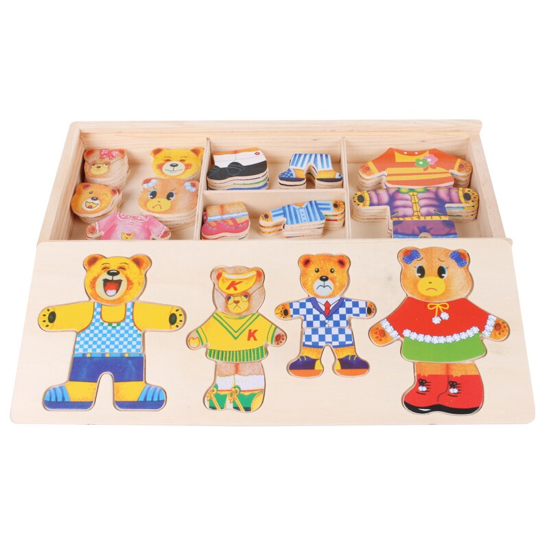 DressyBear Wooden Dress-Up Puzzle Toy for Kids Imaginative Play and Motor Skills