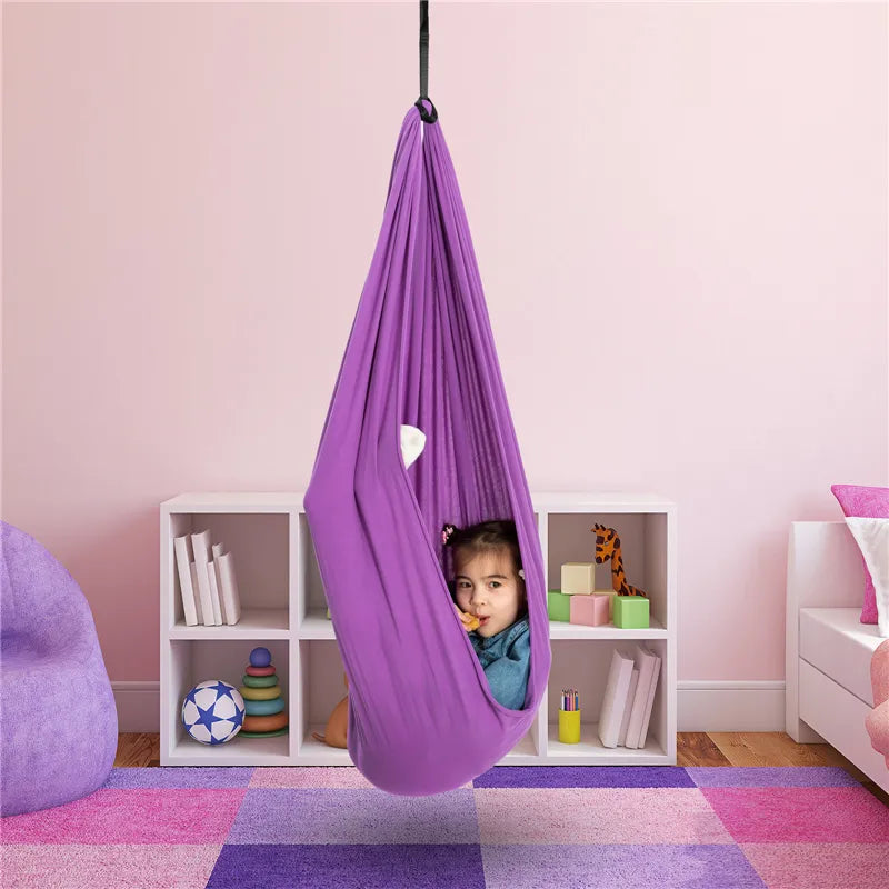 CalmNest Indoor Sensory Swing for Kids with Stretch Fabric Cocoon Seat