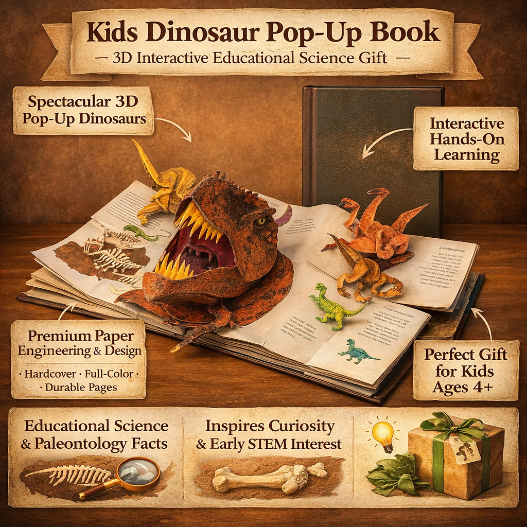 DinoDiscover Kids Dinosaur Pop-Up Book, 3D Interactive Educational Science Gift