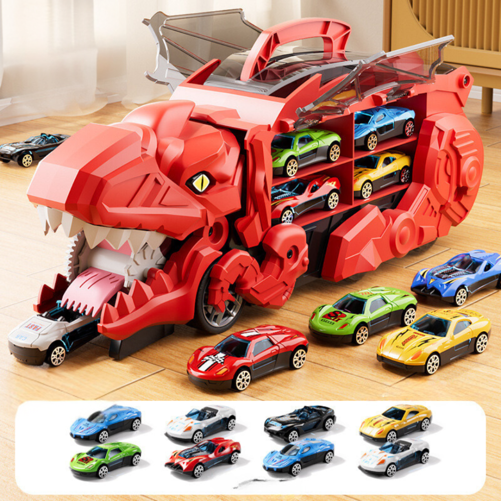 DinoHauler Kids Dinosaur Truck Car Carrier Playset with Storage & Transforming Design