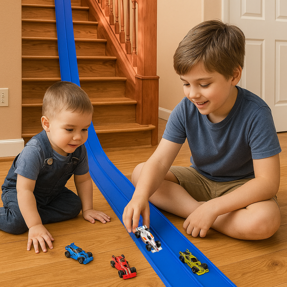 FlexiTrack Pro Kids Flexible Race Track Car Set – Portable Roll-Up Play System