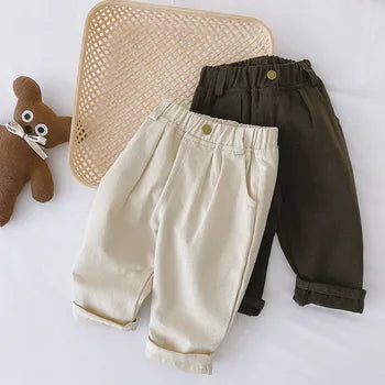 ComfyFlex Boys Casual Pants with Elastic Waistband, Beige/Brown 1–5 Years