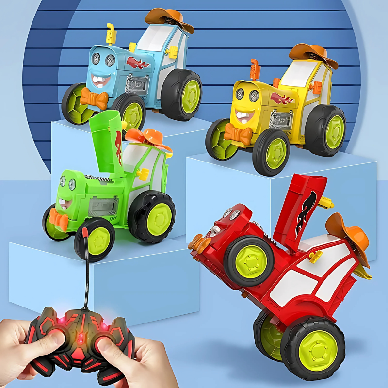 FunkyTrac Remote Control Stunt Tractor Toy for Kids with Lights Music and 360° Flips