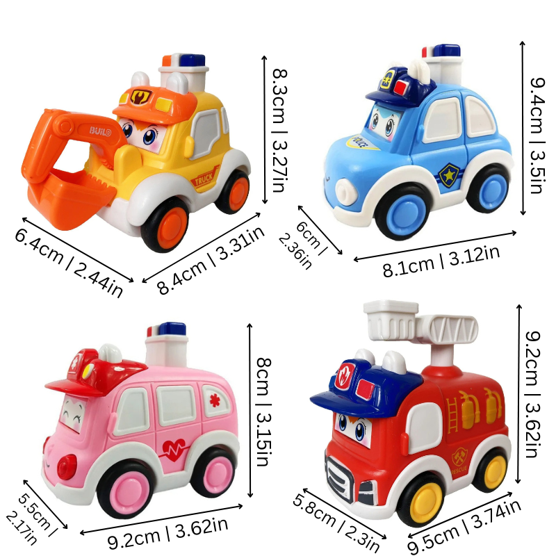 HeroRide Kids Rescue Patrol Vehicle Set – 4 Push-Go Emergency Cars for Imaginative Play