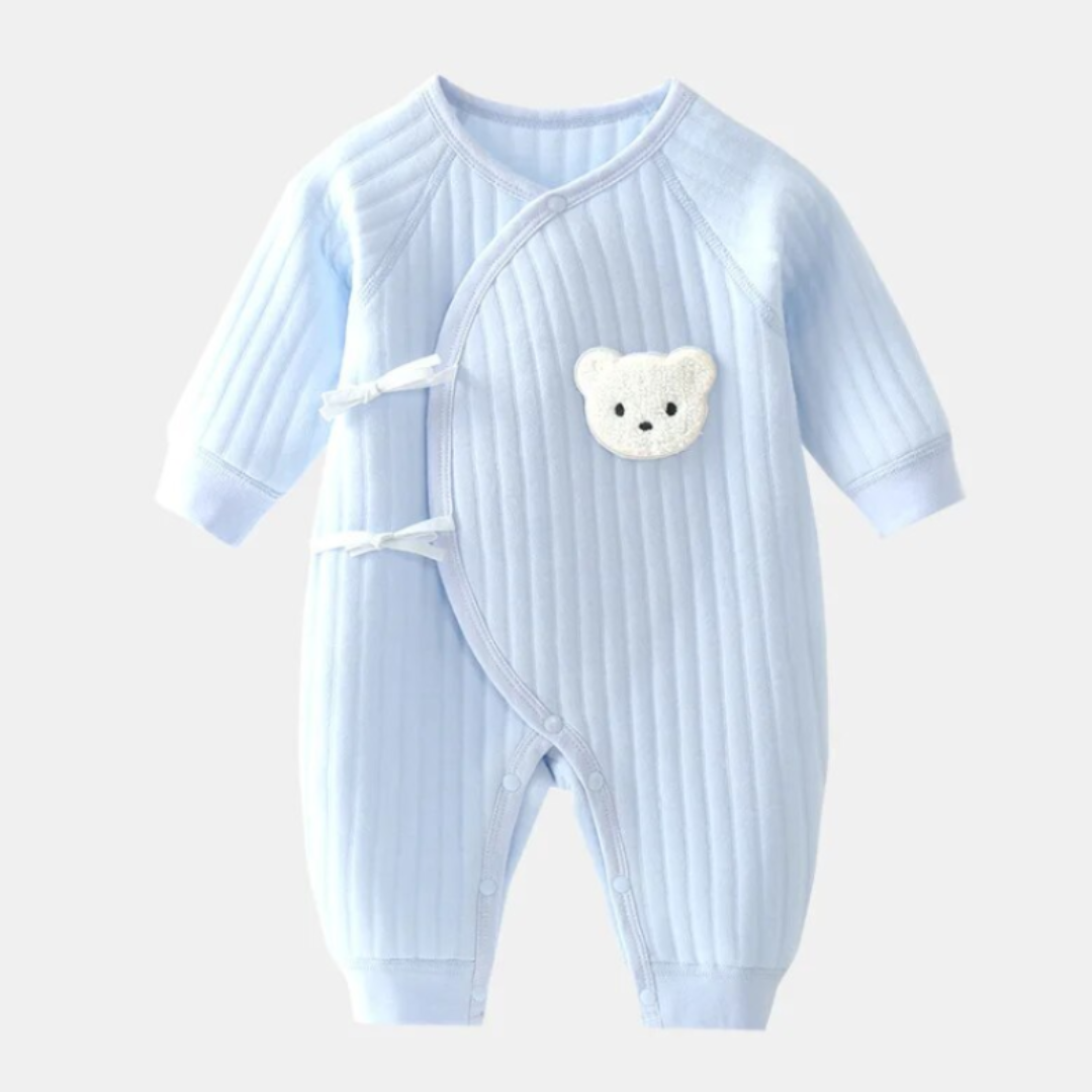 SnuggleCub Baby Cotton Romper with Bear Patch for Cozy Everyday Wear