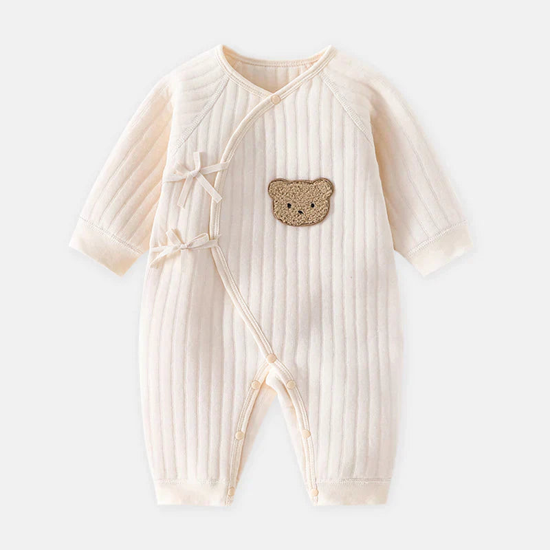 SnuggleCub Baby Cotton Romper with Bear Patch for Cozy Everyday Wear