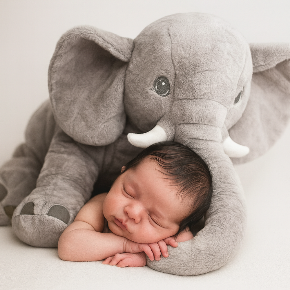 SnuggleEle Plush Elephant Baby Pillow, Soft Comfort Nursery Gift