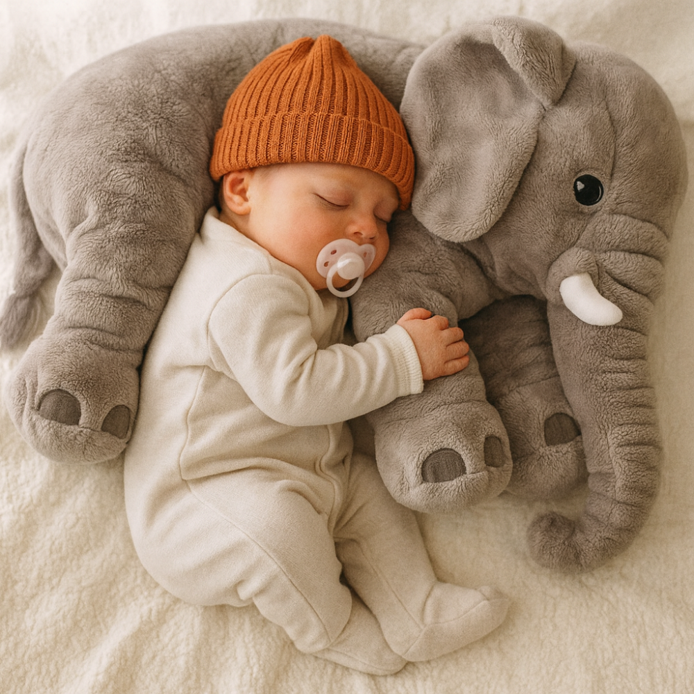 SnuggleEle Plush Elephant Baby Pillow, Soft Comfort Nursery Gift